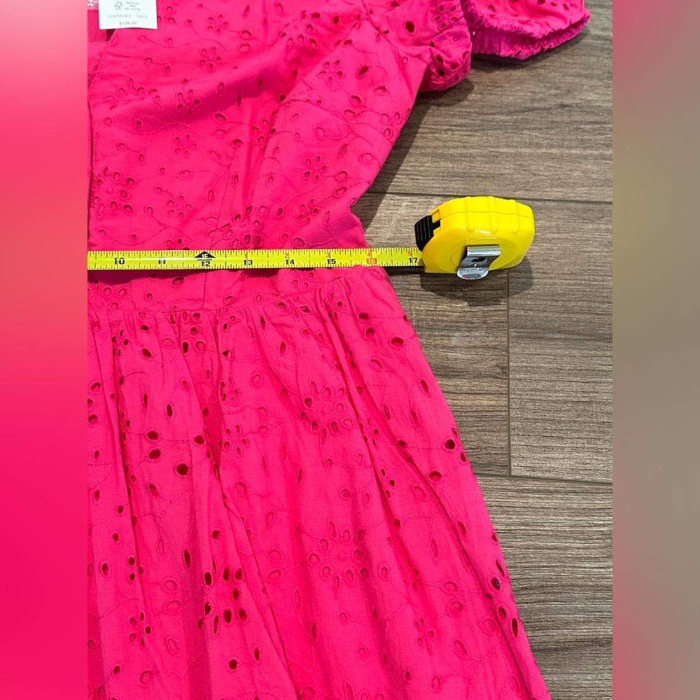 NWT! J. Crew Vibrant Pink Eyelet Puff-Sleeve Dress Size 10 Petite - Picture 9 of 12
